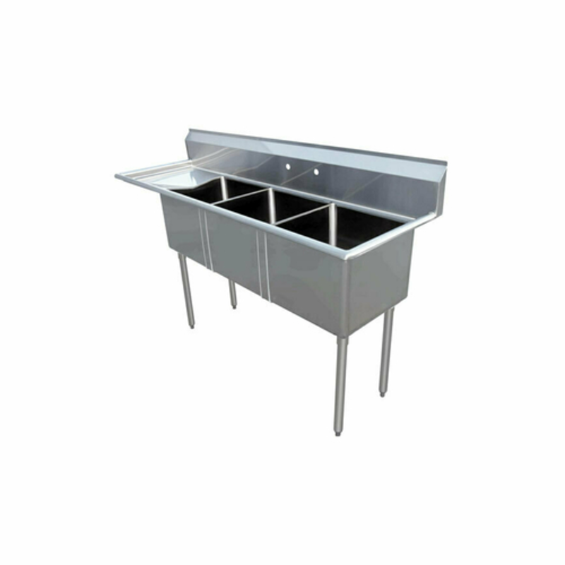 Omcan 43764 75-Inch Heavy-Duty 3-Compartment Sink with Left Drainboard