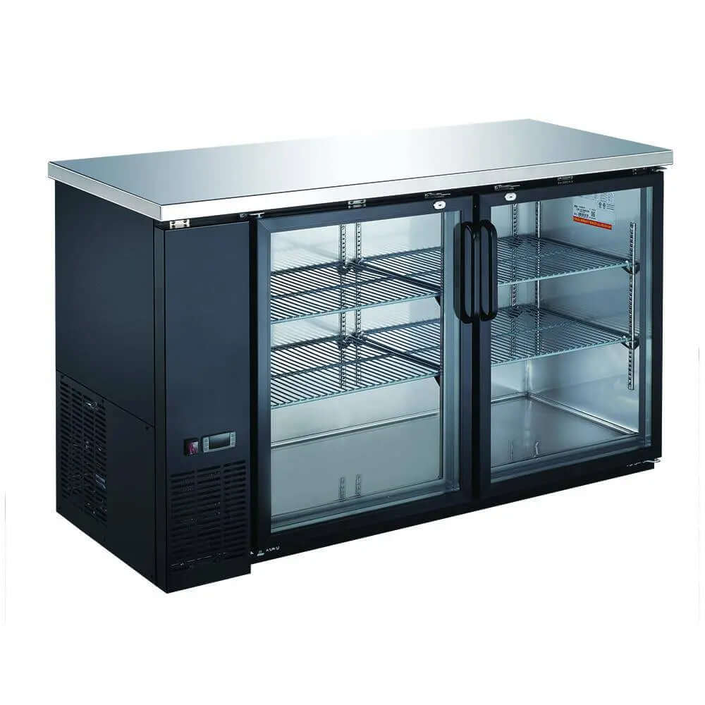 UBB-24-60G-HC Two Glass Door Back Bar Cooler with ample storage and sleek design for bars and restaurants.