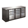 UBB-24-72G-HC three glass door back bar cooler showcasing spacious interior and sleek design for bars and restaurants.