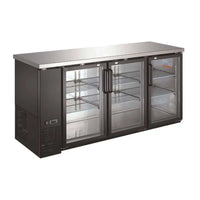 UBB-24-72G-HC three glass door back bar cooler showcasing spacious interior and sleek design for bars and restaurants.