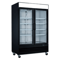 G1.2BM2F-HC Two Swinging Glass Door Refrigerator with clear visibility and LED lighting.