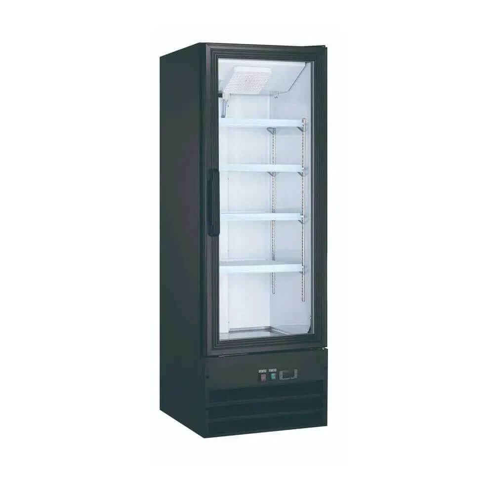 G258BMF-HC glass door refrigerator 21.5 inch with clear door for easy visibility and efficient cooling.