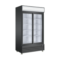 P800WA two sliding glass door refrigerator with spacious interior for storing beverages and perishable goods.