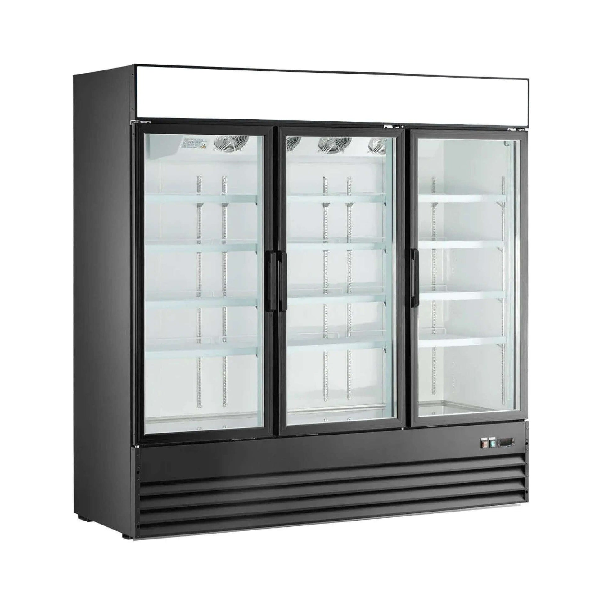 SG1.9L3-HC three glass door refrigerator with three glass doors and adjustable shelves for versatile storage.