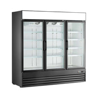 SG1.9L3-HC three glass door refrigerator with three glass doors and adjustable shelves for versatile storage.