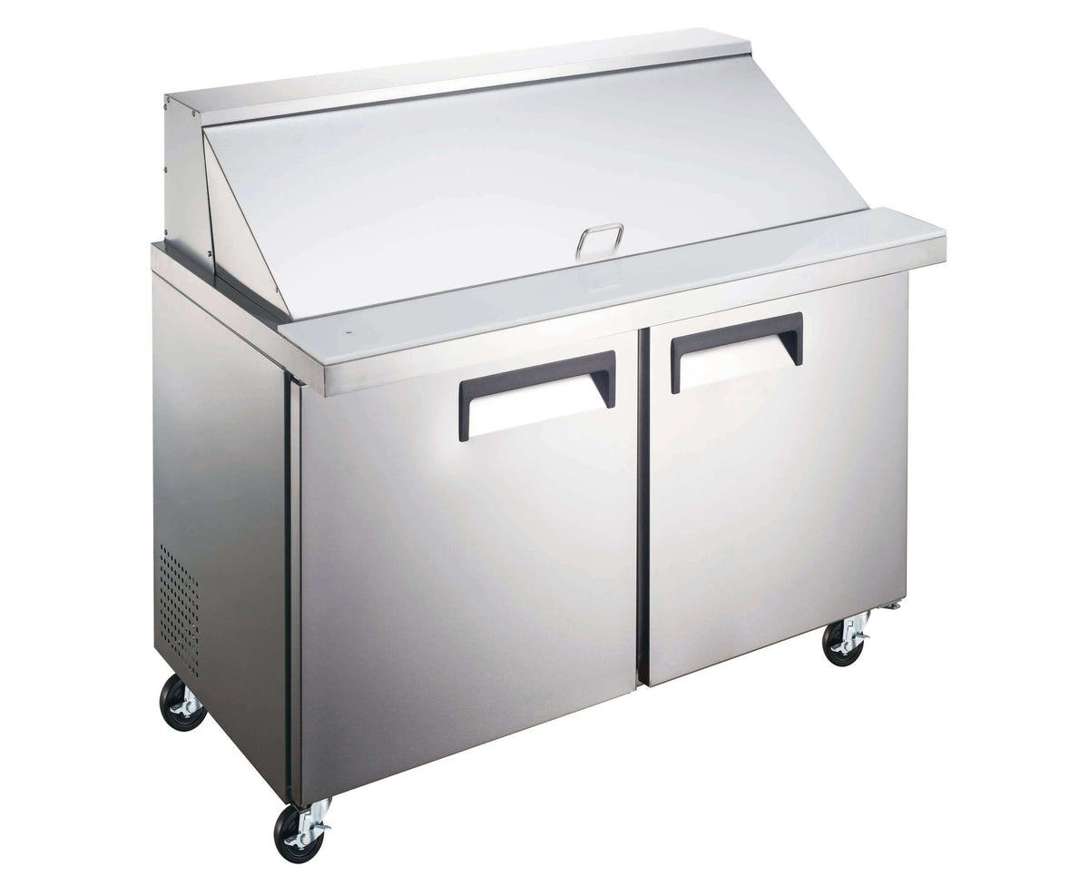 Refrigerated mega top prep table SCLM2-36 with spacious workspace and double doors for easy access.