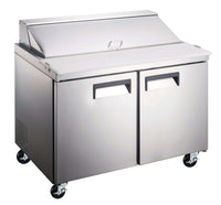 SCL2 Refrigerated Salad/Sandwich Prep Table 47" exhibiting a stainless steel finish with double doors and convenient prep surface.