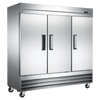 3FF Triple Solid Door Freezer with stainless steel finish, three doors, and adjustable shelves for commercial use.