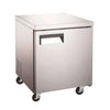 UUC27F One Solid Door Under Counter Freezer 27 inch with stainless steel finish and rolling wheels for easy mobility.