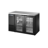 48-inch back bar cooler with glass doors and shelves for drinks storage, designed for commercial use.