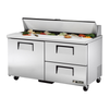 True 60" Refrigerated Prep Table with Drawers and ingredients for food preparation on top.