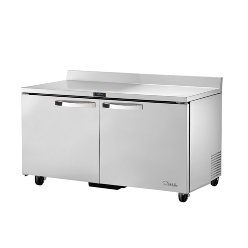 True 60-inch worktop freezer with solid doors, perfect for commercial kitchens and food preparation.