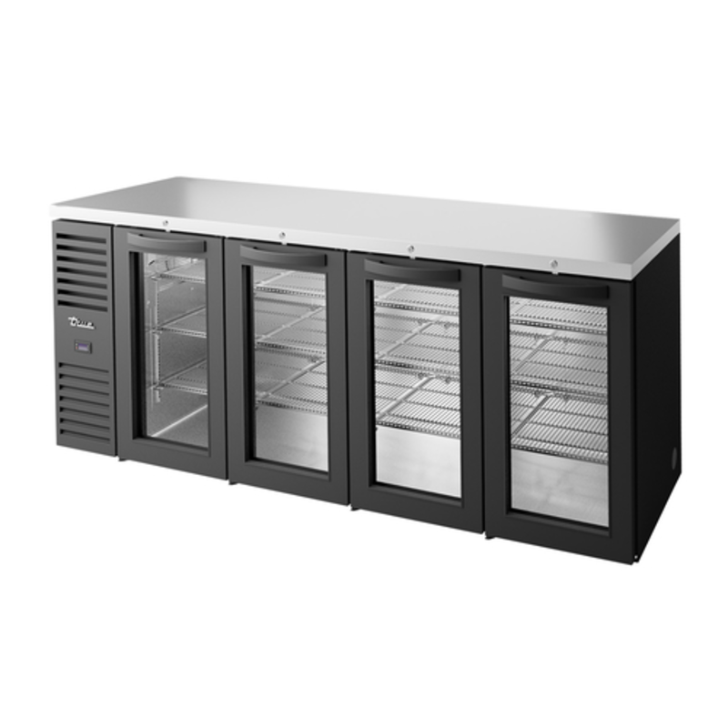 True 92-Inch Refrigerated Back Bar Cooler with Four Glass Doors for Chilling Beverages