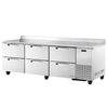 True 93-Inch Spec Series Commercial Worktop Refrigerator with Drawers for efficient food prep.