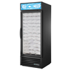 True GDIM-26NT-HC~TSL01 30-Inch Black 1-Section Glass Door Ice Merchandiser filled with ice bags.