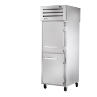 True Refrigeration STR1RPT-2HS-1G-HC pass-thru commercial refrigerator in stainless steel finish.