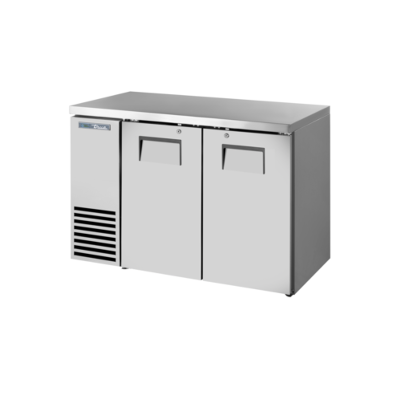 True Refrigeration 48-Inch Commercial Back Bar Cooler with two solid doors for efficient beverage storage.