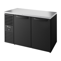 True Refrigeration TBR52-RISZ1-L-B-SS-1 52" commercial back bar refrigerator in black and stainless steel.