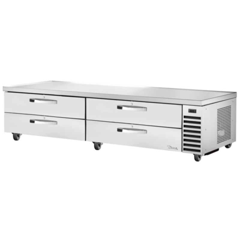 True Refrigeration TRCB-96-HC~SPEC3 Commercial Refrigerated Chef Base with four drawers for food storage.