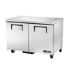 True Refrigeration 48-Inch Commercial Undercounter Freezer with two doors and a stainless steel finish.