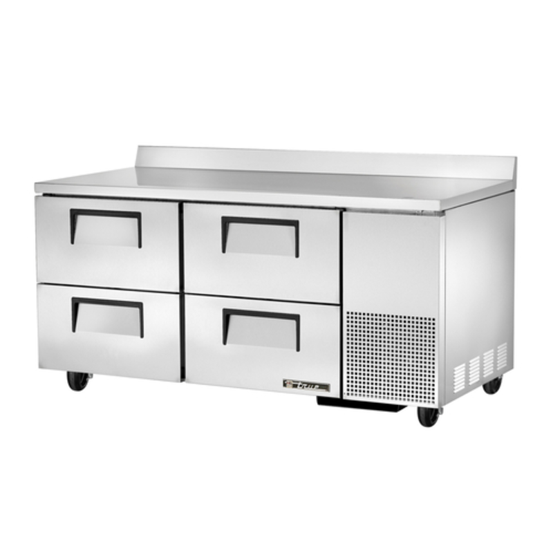 True Refrigeration deep worktop refrigerator with drawers featuring stainless steel design and four spacious drawers.