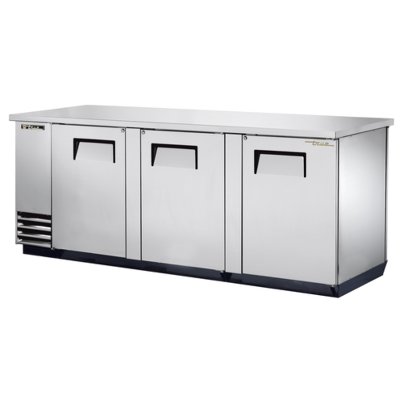 True TBB-4PT-S 90-3/8" Stainless Steel Pass-Thru Solid Door Back Bar Refrigerator