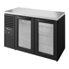 True 52" Glass Door Back Bar Refrigerator with Stainless Steel Top and spacious interior for beverage storage.