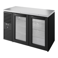 True 52" Glass Door Back Bar Refrigerator with Stainless Steel Top and spacious interior for beverage storage.