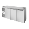 84-inch stainless steel back bar refrigerator with three solid doors for commercial beverage service.