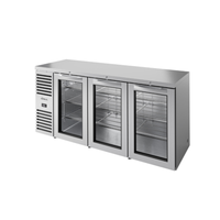 True TBR84-RISZ1-L-S-GGG-1 84-inch stainless steel back bar refrigerator with three glass doors.
