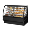 True TDM-DZ-59-GE/GE-S-S dual zone bakery merchandiser displaying an assortment of baked goods.