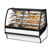 True TDM-DZ-59-GE/GE-W-W 59-1/4" white dual zone display merchandiser showcasing pastries and desserts.