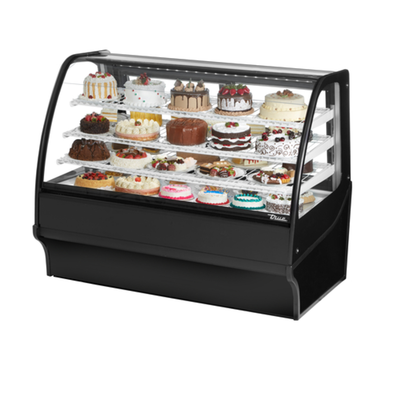 True TDM-R-59-GE/GE-S-S 59-Inch Stainless Steel Refrigerated Bakery Merchandiser with Curved Glass