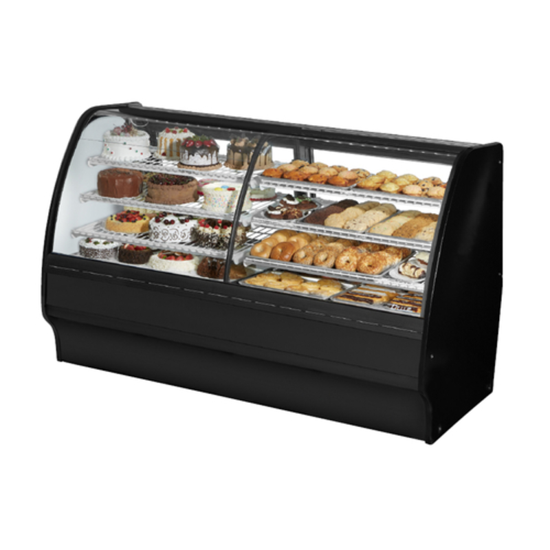 True TGM-DZ-77-SC/SC-B-W 77-1/4" Dual Zone Curved Glass Deli and Bakery Case