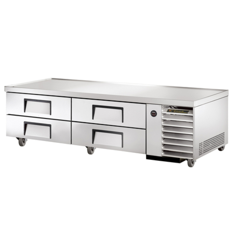 True TRCB-79-HC Four-Drawer Commercial Refrigerated Chef Base with Durable Stainless Steel Top.