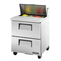 True TSSU-27-08D-2-HC 27-inch refrigerated sandwich prep table with 2 drawers and a food preparation area.