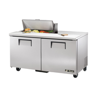 True TSSU-60-08-HC 60-inch commercial refrigerated prep station with fresh ingredients and toppings.