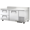 True TWT-67D-2-HC 67.25-Inch Deep Worktop Refrigerator for commercial kitchens with solid door and drawers.