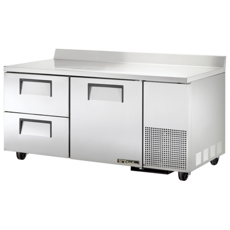 True TWT-67D-2-HC 67.25-Inch Deep Worktop Refrigerator for commercial kitchens with solid door and drawers.