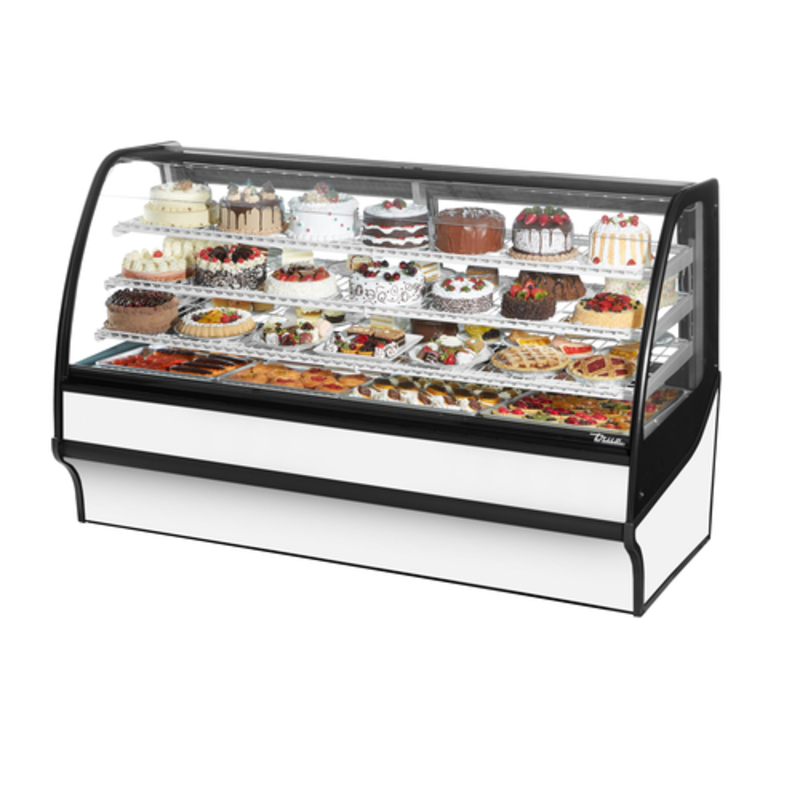 True 77.25-Inch Curved Glass Refrigerated Bakery Merchandiser TDM-R-77-GE/GE-W-W