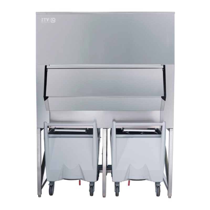 ITV SCD-1800 60-inch commercial ice shuttle system with two transport carts for efficient ice management.