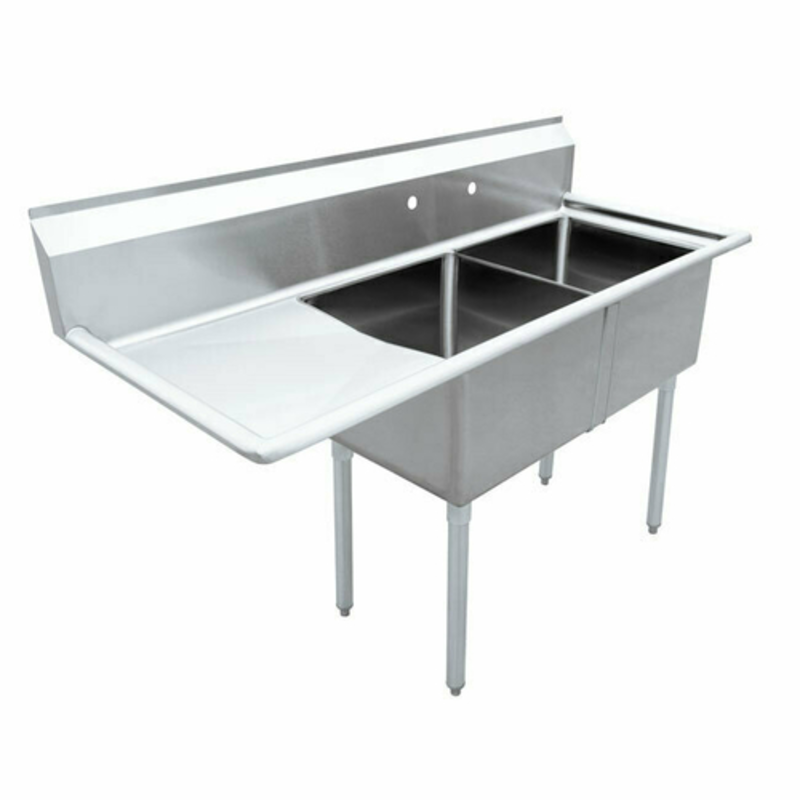 Omcan 43768 Commercial Two-Compartment Stainless Steel Pot Sink with Left Drainboard