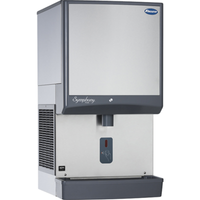 Follett Symphony Plus 25CI414W-SI water-cooled nugget ice dispenser in a sleek countertop design.