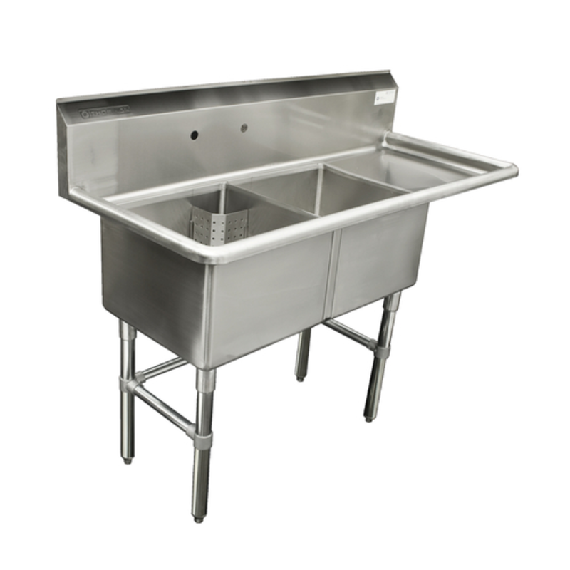 Thorinox TDS-1818-R18 56.5-Inch Double Bowl Stainless Steel Commercial Sink with Right Drainboard