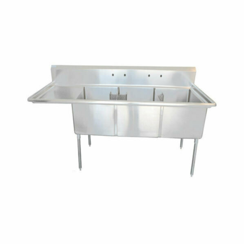 EFI SI818-3L 80.5-Inch Commercial 3-Compartment Sink with Left Drainboard