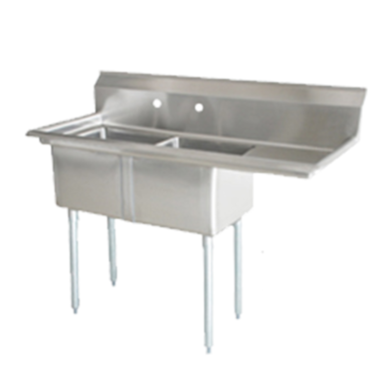 Omcan 25257 Commercial 2-Compartment Pot Sink with Right Drainboard - 74.5" x 29.5"